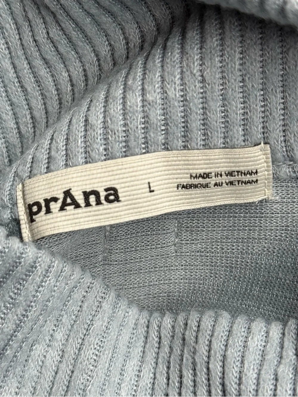 Prana Light Gray/blue Ribbed Cowl Sweater